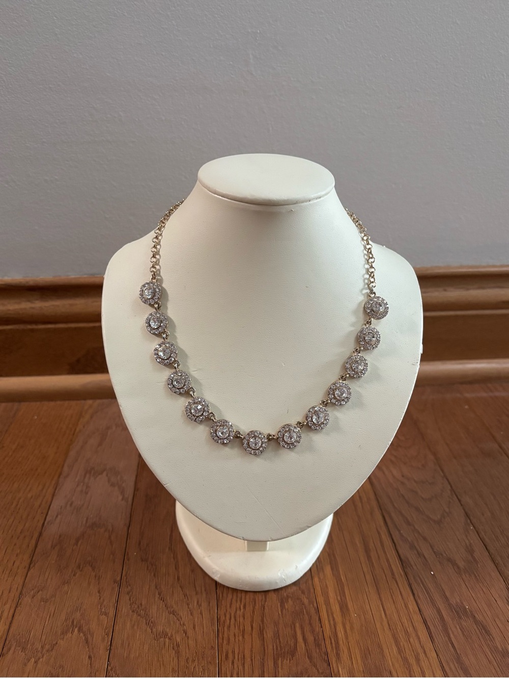 Gold Tone Round Gemstone Charm Collar Necklace